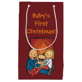 Petit Sac Cadeau Scène de vacances : Famille devant la cheminée (Devant)