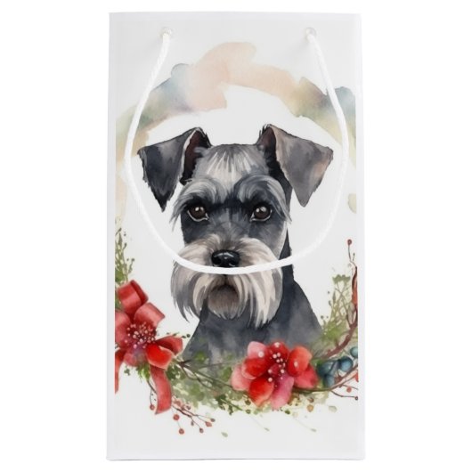 Petit Sac Cadeau Schnauzer Christmas Wreath Festive Pup (Dos)