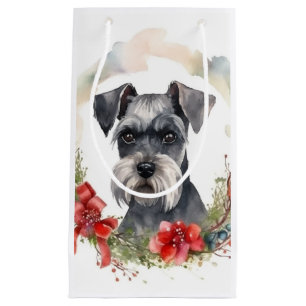 Petit Sac Cadeau Schnauzer Christmas Wreath Festive Pup
