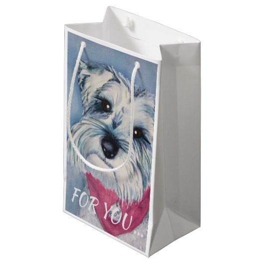 PETIT SAC CADEAU SCHNAUZER DE BONBON À GRIS ARGENTÉ (Devant Angle)