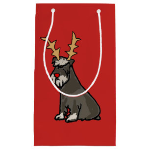 Petit Sac Cadeau Schnauzer miniature drôle avec Noël d'andouiller