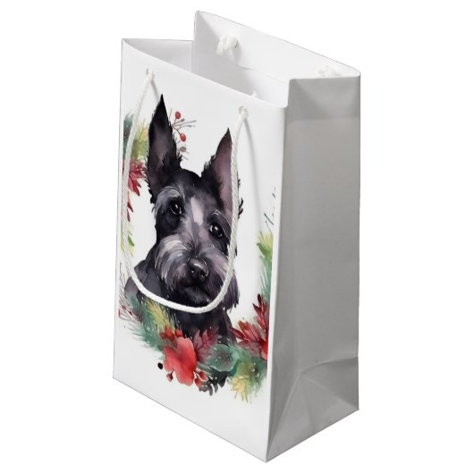 Petit Sac Cadeau Scottish Terrier Christmas Wreath Festive Pup (Dos Angle)
