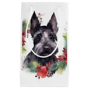 Petit Sac Cadeau Scottish Terrier Christmas Wreath Festive Pup