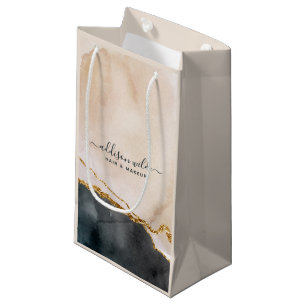 Petit Sac Cadeau Script Aquarelle rose Noir Marque Or
