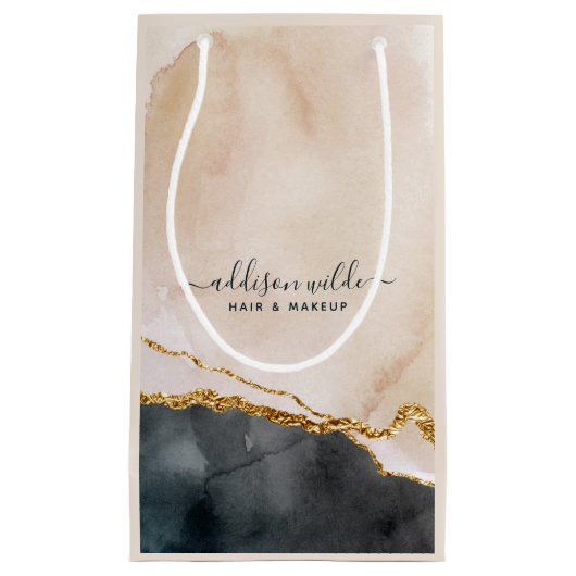 Petit Sac Cadeau Script Aquarelle rose Noir Marque Or (Devant)