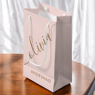 Petit Sac Cadeau Script Bridesmaid Pink Gold Minimaliste Élégant