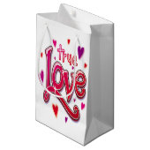 Petit Sac Cadeau Script rose gras Véritable amour (Devant Angle)