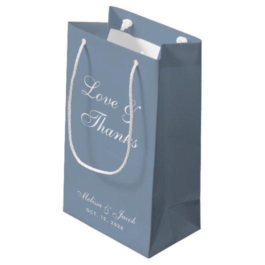 Petit Sac Cadeau Script simple Dusty Blue Mariage Love & Thanks (Dos Angle)