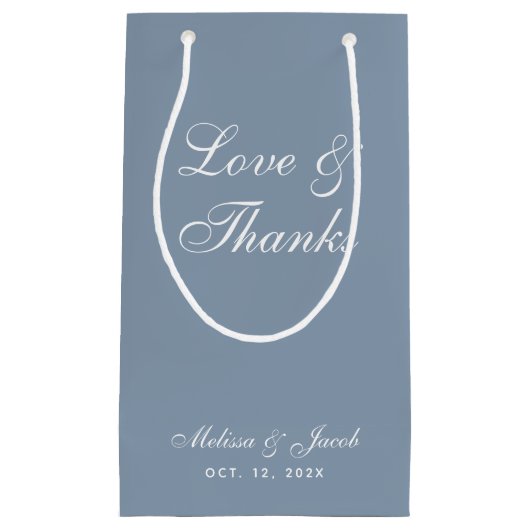 Petit Sac Cadeau Script simple Dusty Blue Mariage Love & Thanks (Devant)