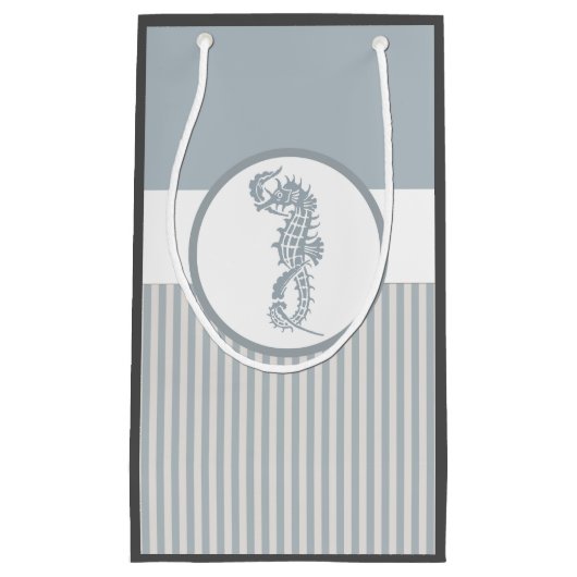 Petit Sac Cadeau Seahorse Bleu Classique Nautique Élégant (Devant)