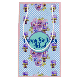 Petit Sac Cadeau Shabby Chic Blue En vichy fleurs Floral Gift Bag