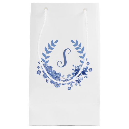 Petit Sac Cadeau Shabby Chic Monogram Design bleu (Devant)