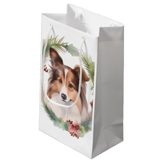 Petit Sac Cadeau Shetland Sheepdog Christmas Wreath Festive Pup (Dos Angle)