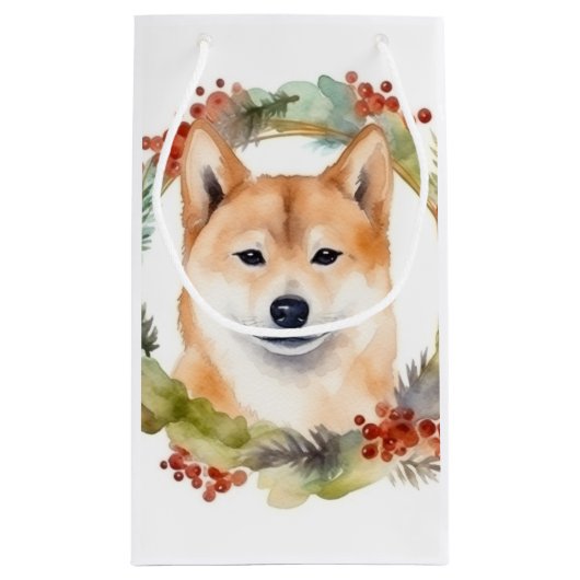 Petit Sac Cadeau Shiba Inu Festive de la couronne de Noël Coupe (Dos)