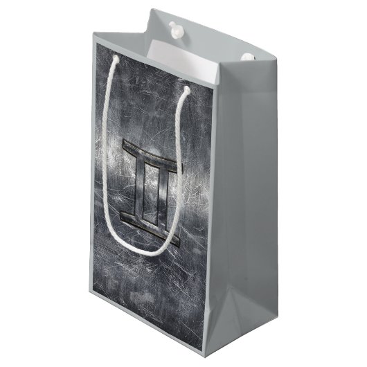 Petit Sac Cadeau SIGNE Zodiaque Gemini Grunge Argent Distressé (Devant Angle)
