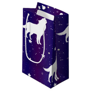 Petit Sac Cadeau Silhouette de loup nuit étoilée amoureux de la gal