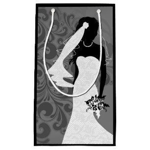 Petit Sac Cadeau Silhouette de mariée noire dans une robe de mariée