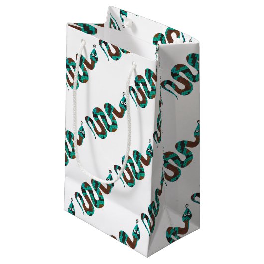 Petit Sac Cadeau Silhouette d'impression Brown et Turquoise de serp (Devant Angle)