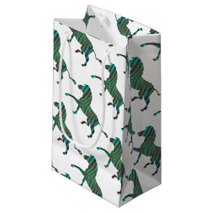 Petit Sac Cadeau Silhouette d'impression Brown et Turquoise Zebra