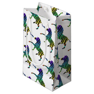 Petit Sac Cadeau Silhouette noir et arc-en-ciel Zebra