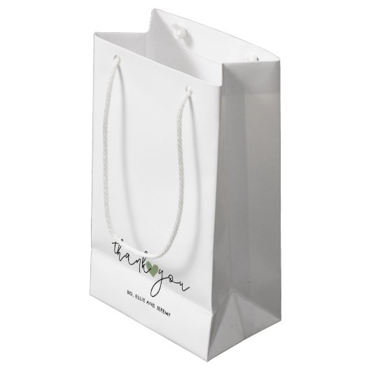 Petit Sac Cadeau Simple Calligraphie Script Sage Green Heart Mariag (Devant Angle)