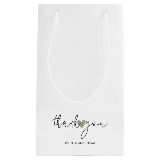 Petit Sac Cadeau Simple Calligraphie Script Sage Green Heart Mariag (Devant)