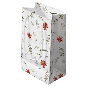 Petit Sac Cadeau Simple classique Poinsettia Berry verdure Noël