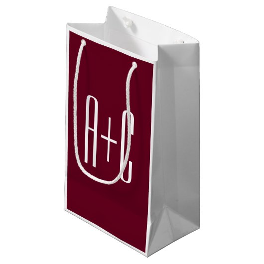 Petit Sac Cadeau Simple Couples | White & Burgundy (Devant Angle)
