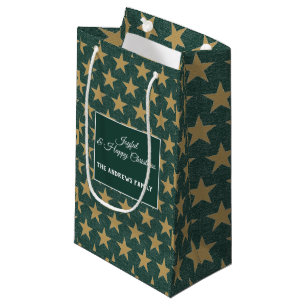 Petit Sac Cadeau Simple Emerald Green & Star Gold Christmas