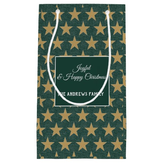 Petit Sac Cadeau Simple Emerald Green & Star Gold Christmas (Devant)