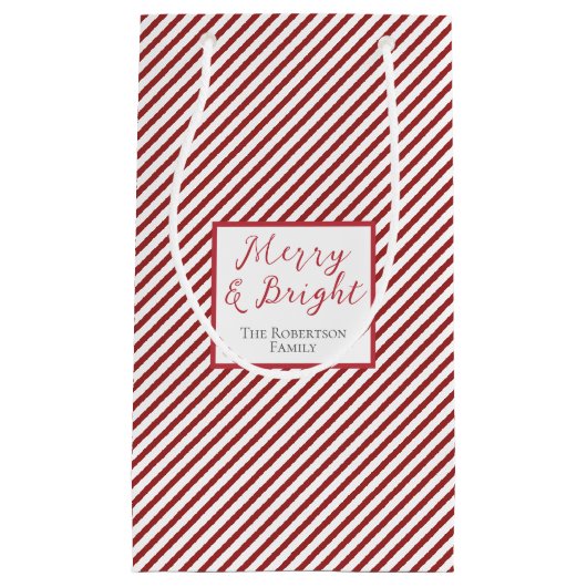 Petit Sac Cadeau Simples rayures rouges et blanches Joyeuses et lum (Devant)