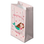 Petit Sac Cadeau Sirène Noël Nom personnalisé Rose (Devant Angle)