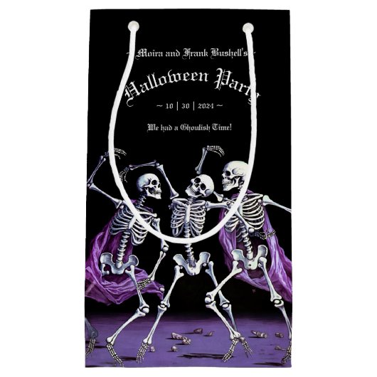 Petit Sac Cadeau Skeletons de danse gothique violet Halloween (Devant)