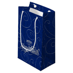Petit Sac Cadeau SM - Tourbillons bleu Hanoukka et argent