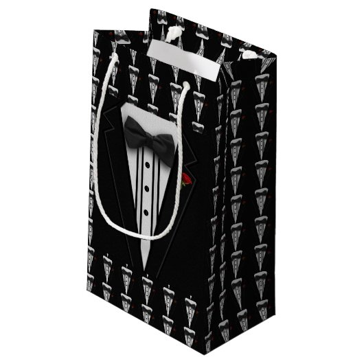 Petit Sac Cadeau Smoking noir avec la cravate d'arc (Dos Angle)