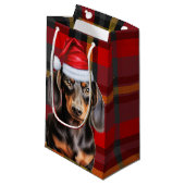 Petit Sac Cadeau Smooth Coat Dachshund Red Christmas Plaid (Devant Angle)