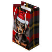 Petit Sac Cadeau Smooth Coat Dachshund Red Christmas Plaid (Dos Angle)