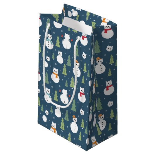 Petit Sac Cadeau Snowman Cats Motif de vacances (Devant Angle)