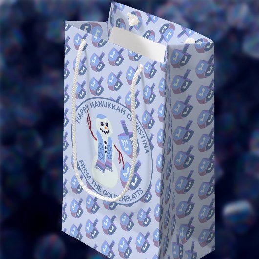 Petit Sac Cadeau Snowman Dreidels Amusants Bleu Motif mignonne Hano
