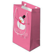 Petit Sac Cadeau Snowman rose, Joyeuses Fêtes (Dos Angle)