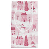 Petit Sac Cadeau Snowy Pink Christmas Village (Devant)