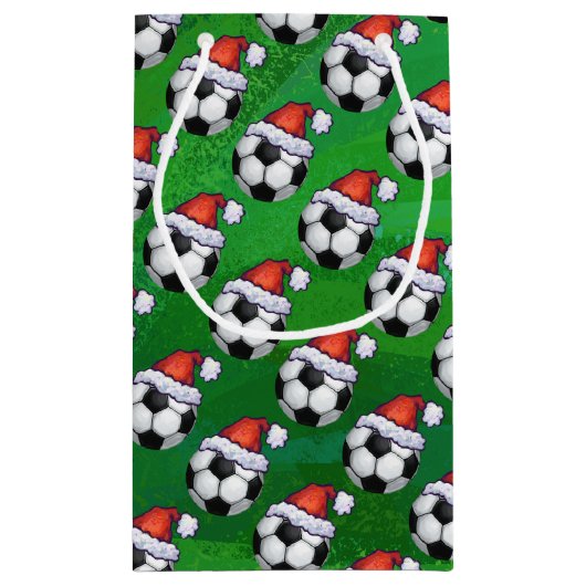 Petit Sac Cadeau Soccer Ball Santa Hat Motif sur Vert (Dos)