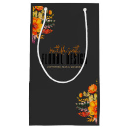 Petit Sac Cadeau Sophisticated Floral Design Black Orange Flowers