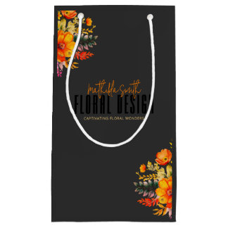 Petit Sac Cadeau Sophisticated Floral Design Black Orange Flowers