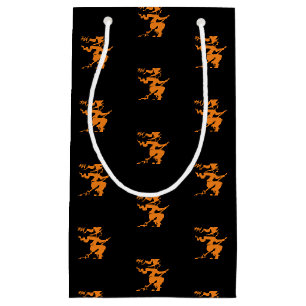 Petit Sac Cadeau Sorcière d'Halloween motif orange noir