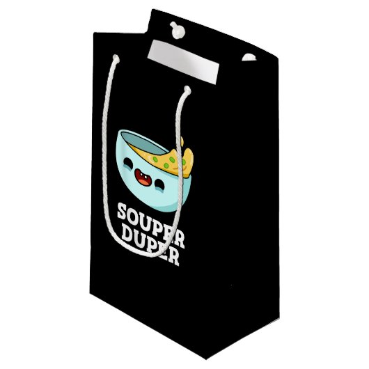 Petit Sac Cadeau Souper Duper Funny Soup Pun Dark BG (Devant Angle)