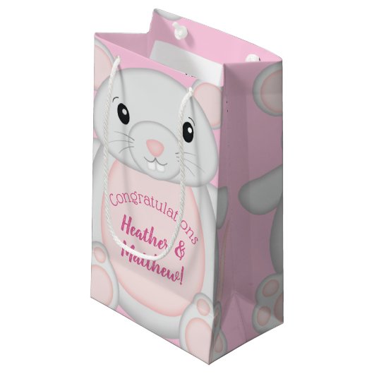 Petit Sac Cadeau Souris Baby shower rose (Devant Angle)