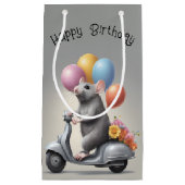 Petit Sac Cadeau Souris d'anniversaire sur un scooter (Devant)