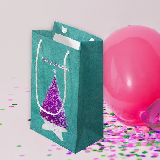 Petit Sac Cadeau Sparkle Pink Christmas tree Silver Ornaments Teal
