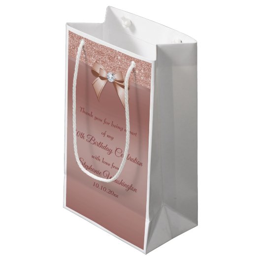 Petit Sac Cadeau Sparkles & Glamor, Rose d'anniversaire Gold (Devant Angle)